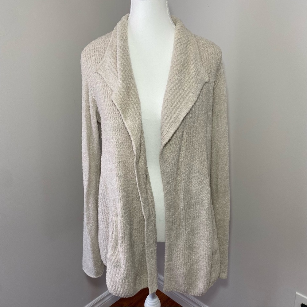 Barefoot Dreams Open-Front Cream Knit Cardigan Small